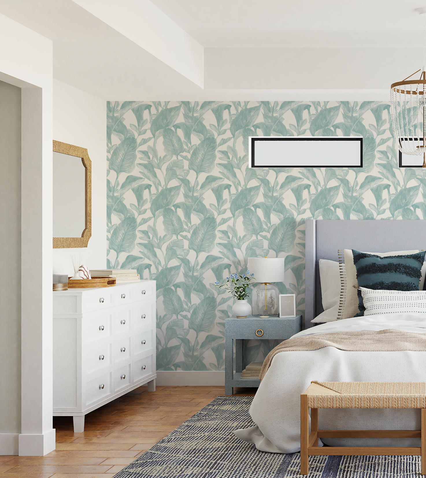 Oasis Palm Light Teal Blue Wallpaper