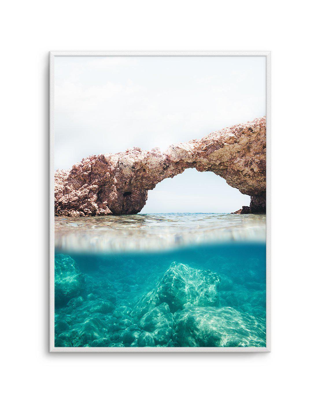 Ocean Arches Art Print-Shop Greece Wall Art Prints Online with Olive et Oriel - Our collection of Greek Islands art prints offer unique wall art including blue domes of Santorini in Oia, mediterranean sea prints and incredible posters from Milos and other Greece landscape photography - this collection will add mediterranean blue to your home, perfect for updating the walls in coastal, beach house style. There is Greece art on canvas and extra large wall art with fast, free shipping across Austra