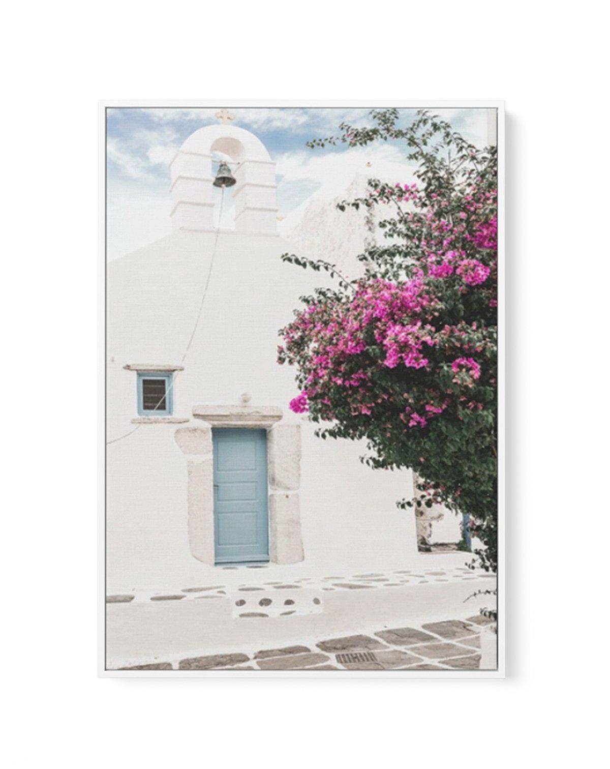 Old Mykonos Church | Framed Canvas-Shop Greece Wall Art Prints Online with Olive et Oriel - Our collection of Greek Islands art prints offer unique wall art including blue domes of Santorini in Oia, mediterranean sea prints and incredible posters from Milos and other Greece landscape photography - this collection will add mediterranean blue to your home, perfect for updating the walls in coastal, beach house style. There is Greece art on canvas and extra large wall art with fast, free shipping a