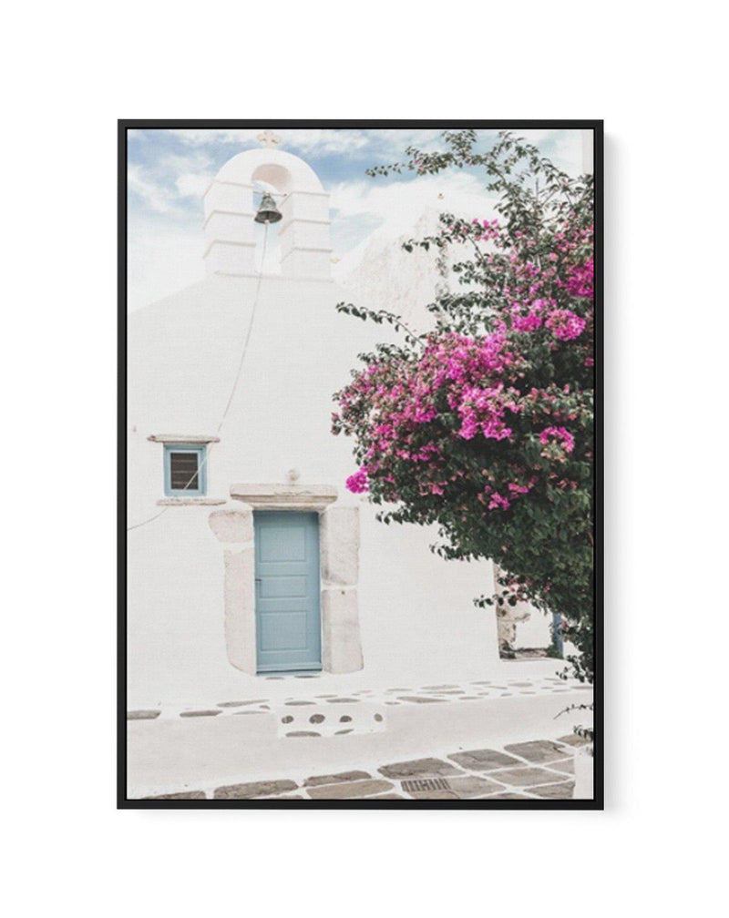 Old Mykonos Church | Framed Canvas-Shop Greece Wall Art Prints Online with Olive et Oriel - Our collection of Greek Islands art prints offer unique wall art including blue domes of Santorini in Oia, mediterranean sea prints and incredible posters from Milos and other Greece landscape photography - this collection will add mediterranean blue to your home, perfect for updating the walls in coastal, beach house style. There is Greece art on canvas and extra large wall art with fast, free shipping a