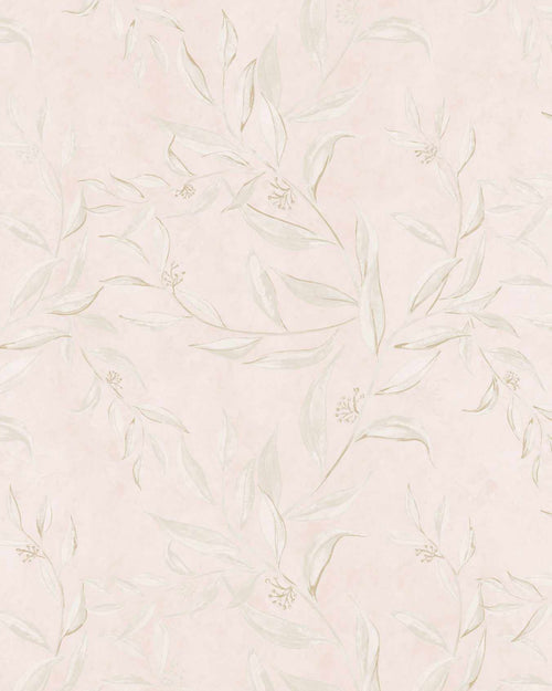 Olive Leaf Wallpaper in Blush Pink