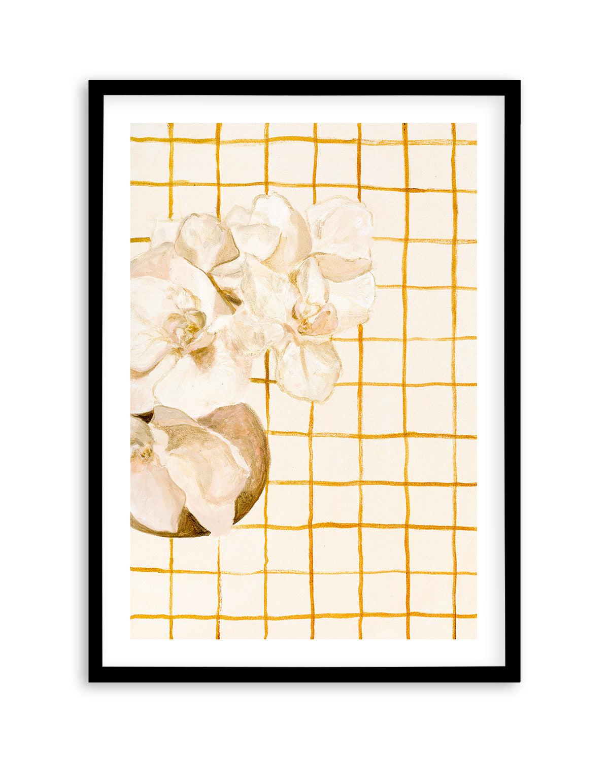 Orchids on Orange Checks by Natalie Jane Art Print