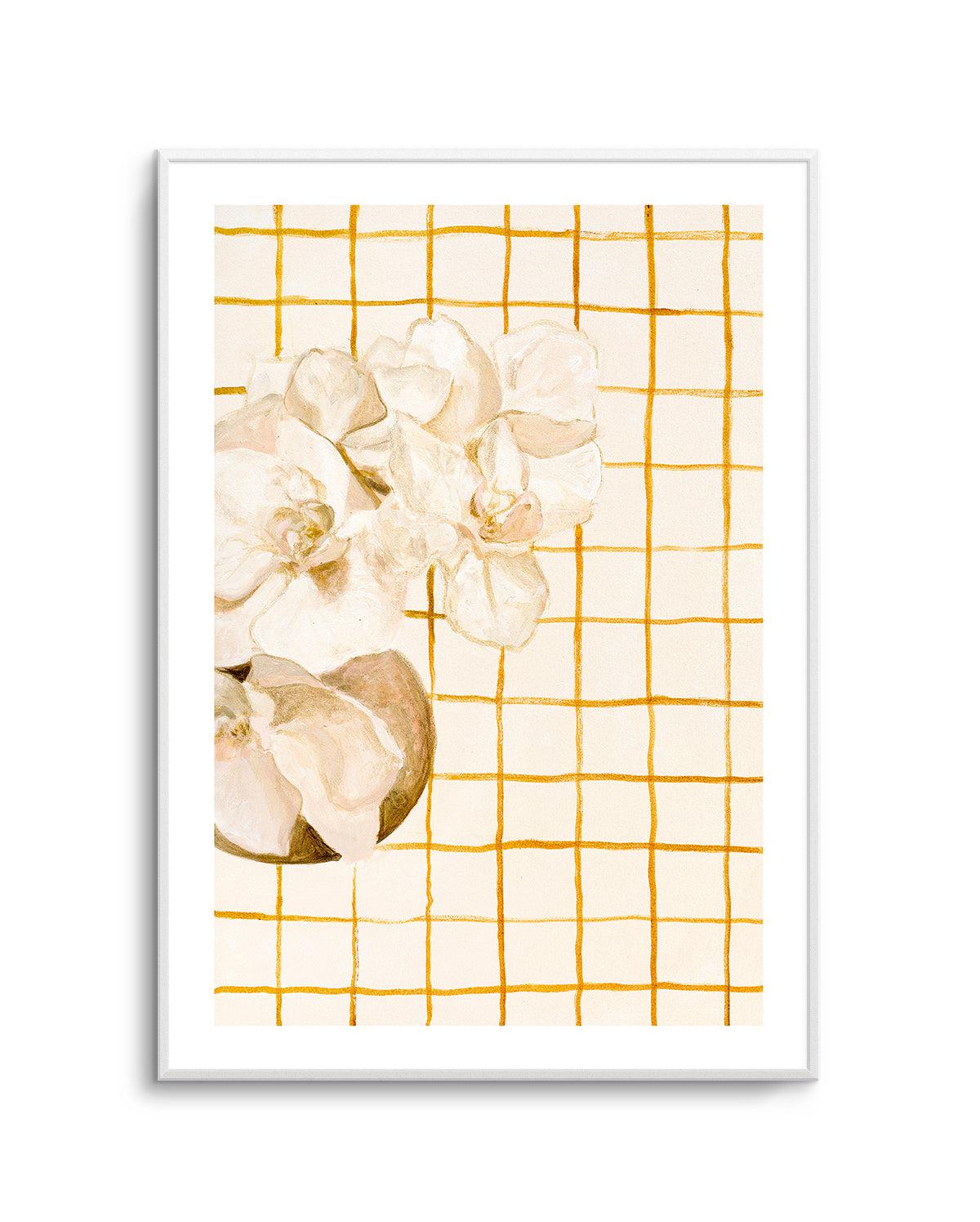 Orchids on Orange Checks by Natalie Jane Art Print