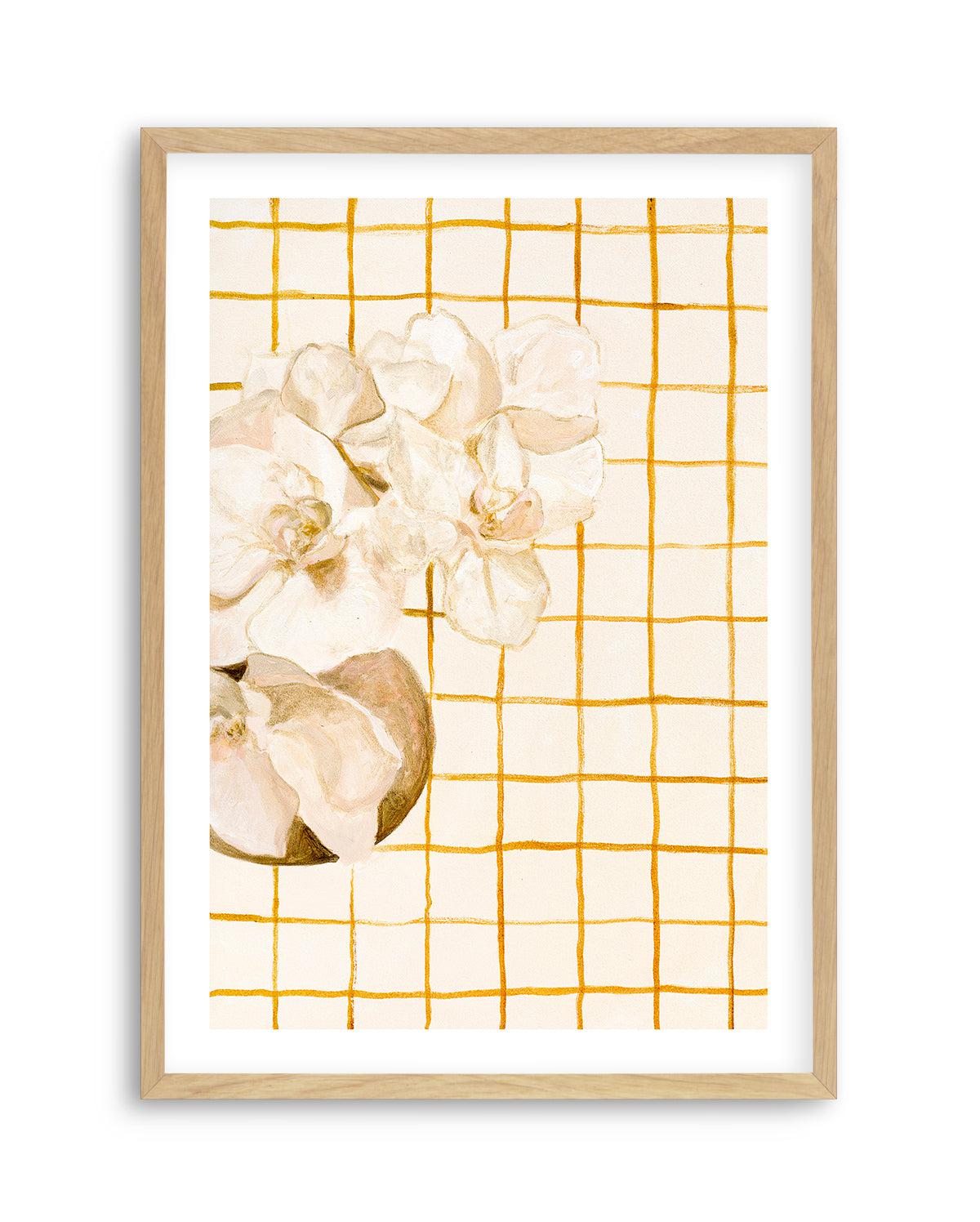 Orchids on Orange Checks by Natalie Jane Art Print