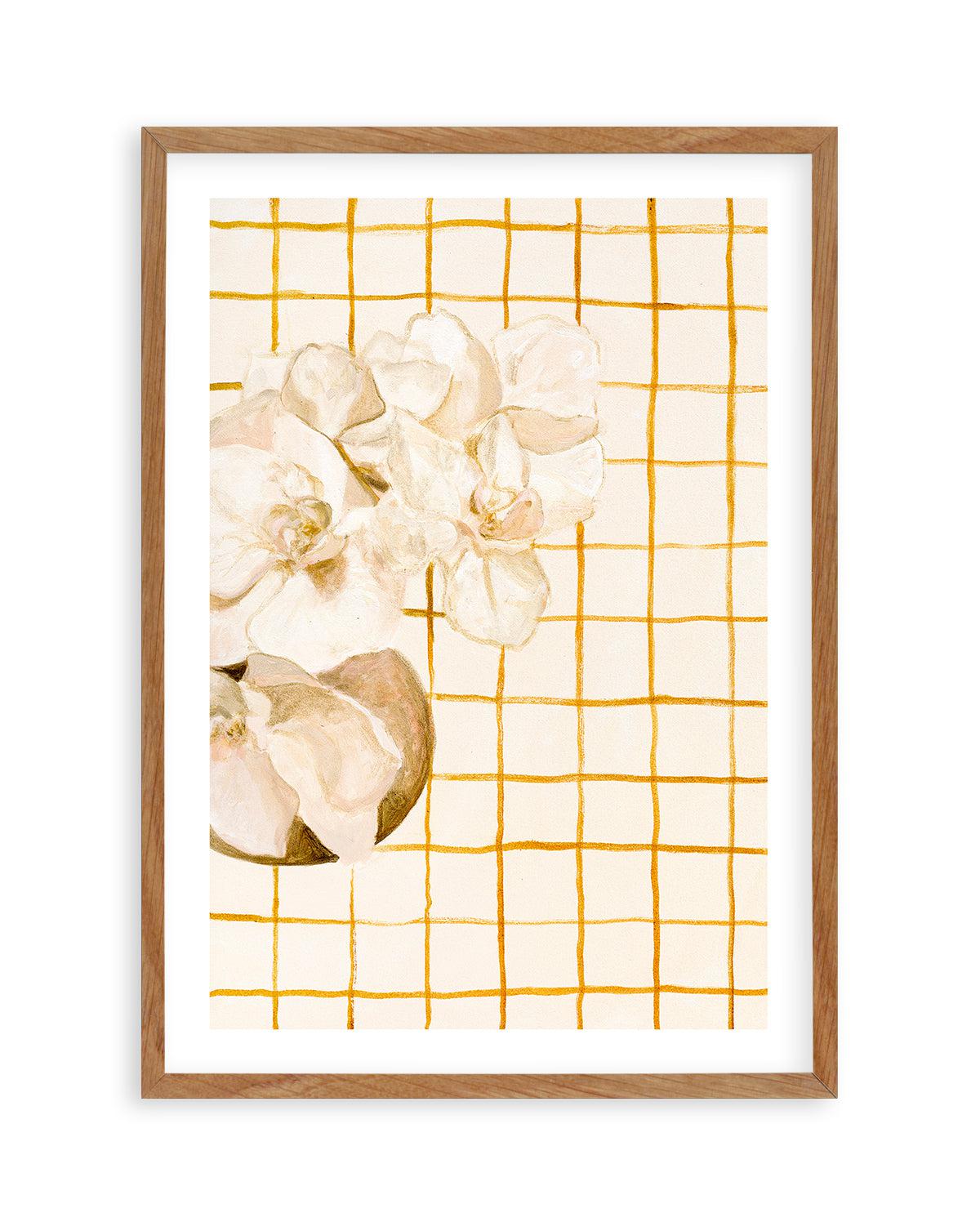 Orchids on Orange Checks by Natalie Jane Art Print