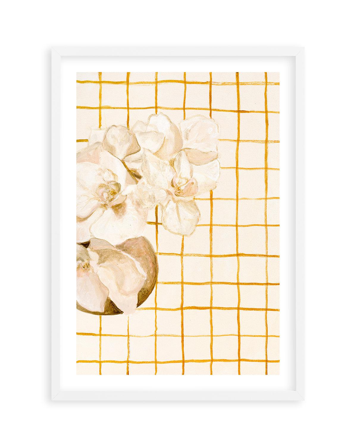 Orchids on Orange Checks by Natalie Jane Art Print