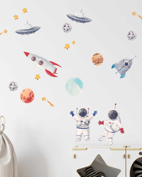 Outer Space Decal Set-Decals-Olive et Oriel-Decorate your kids bedroom wall decor with removable wall decals, these fabric kids decals are a great way to add colour and update your children's bedroom. Available as girls wall decals or boys wall decals, there are also nursery decals.