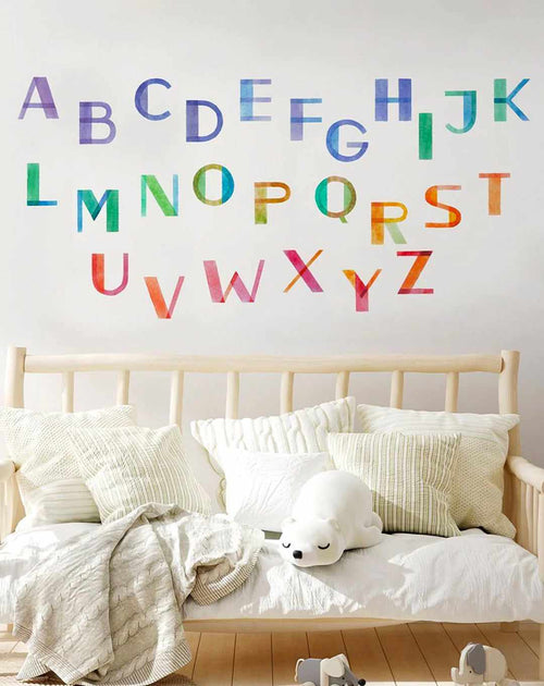 Patchwork Alphabet Decal Set-Decals-Olive et Oriel-Decorate your kids bedroom wall decor with removable wall decals, these fabric kids decals are a great way to add colour and update your children's bedroom. Available as girls wall decals or boys wall decals, there are also nursery decals.