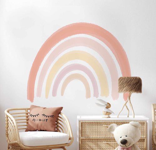 Peach Rainbow Peel & Stick Decal-Decals-Olive et Oriel-Decorate your kids bedroom wall decor with removable wall decals, these fabric kids decals are a great way to add colour and update your children's bedroom. Available as girls wall decals or boys wall decals, there are also nursery decals.