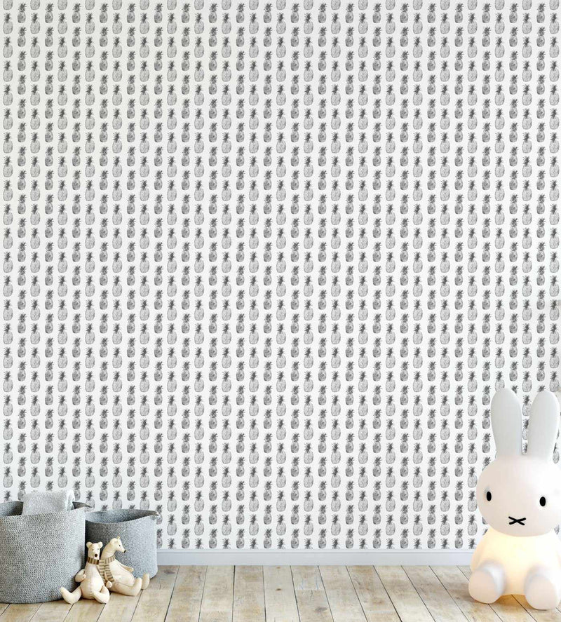 Pineapples in Monochrome Wallpaper-Wallpaper-Buy Kids Removable Wallpaper Online Our Custom Made Children√¢‚Ç¨‚Ñ¢s Wallpapers Are A Fun Way To Decorate And Enhance Boys Bedroom Decor And Girls Bedrooms They Are An Amazing Addition To Your Kids Bedroom Walls Our Collection of Kids Wallpaper Is Sure To Transform Your Kids Rooms Interior Style From Pink Wallpaper To Dinosaur Wallpaper Even Marble Wallpapers For Teen Boys Shop Peel And Stick Wallpaper Online Today With Olive et Oriel