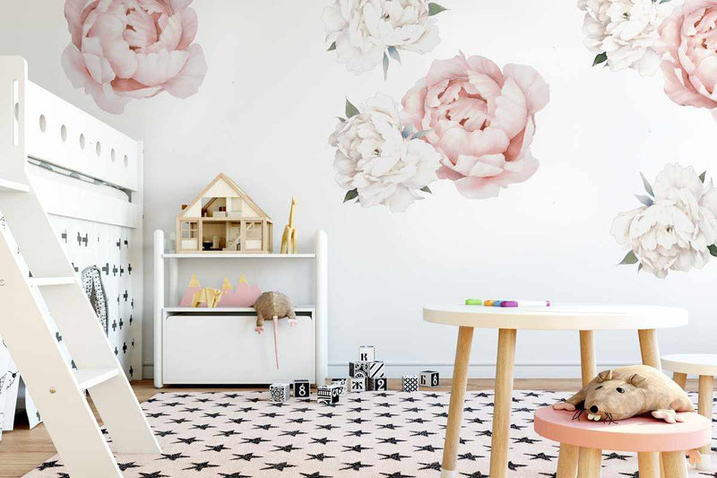 Pink Peony | Large Decal-Decals-Olive et Oriel-Decorate your kids bedroom wall decor with removable wall decals, these fabric kids decals are a great way to add colour and update your children's bedroom. Available as girls wall decals or boys wall decals, there are also nursery decals.