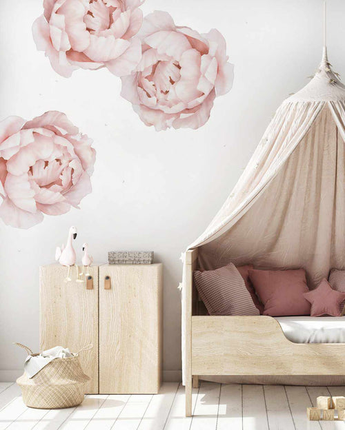 Pink Peony | Large Decal-Decals-Olive et Oriel-Decorate your kids bedroom wall decor with removable wall decals, these fabric kids decals are a great way to add colour and update your children's bedroom. Available as girls wall decals or boys wall decals, there are also nursery decals.
