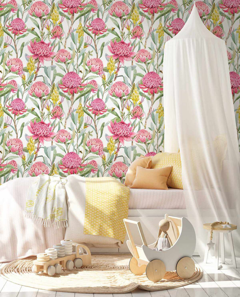 FABRIC Wallpaper PRIM BLUSH Floral Pink Peel  Stick Nursery Décor  Sono  Luna