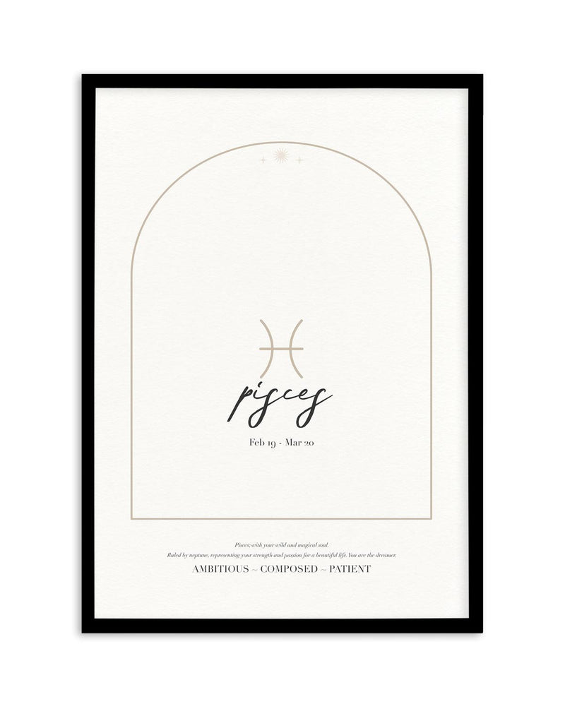 Pisces Star Sign Art Print-PRINT-Olive et Oriel-Olive et Oriel-A4 | 8.3" x 11.7" | 21 x 29.7cm-Black-With White Border-Buy-Australian-Art-Prints-Online-with-Olive-et-Oriel-Your-Artwork-Specialists-Austrailia-Decorate-With-Coastal-Photo-Wall-Art-Prints-From-Our-Beach-House-Artwork-Collection-Fine-Poster-and-Framed-Artwork