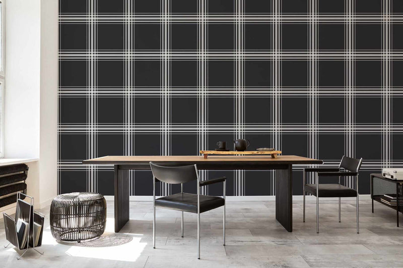 Buy Plaid Preppy Wallpaper - A Black and White Checked Wall Paper