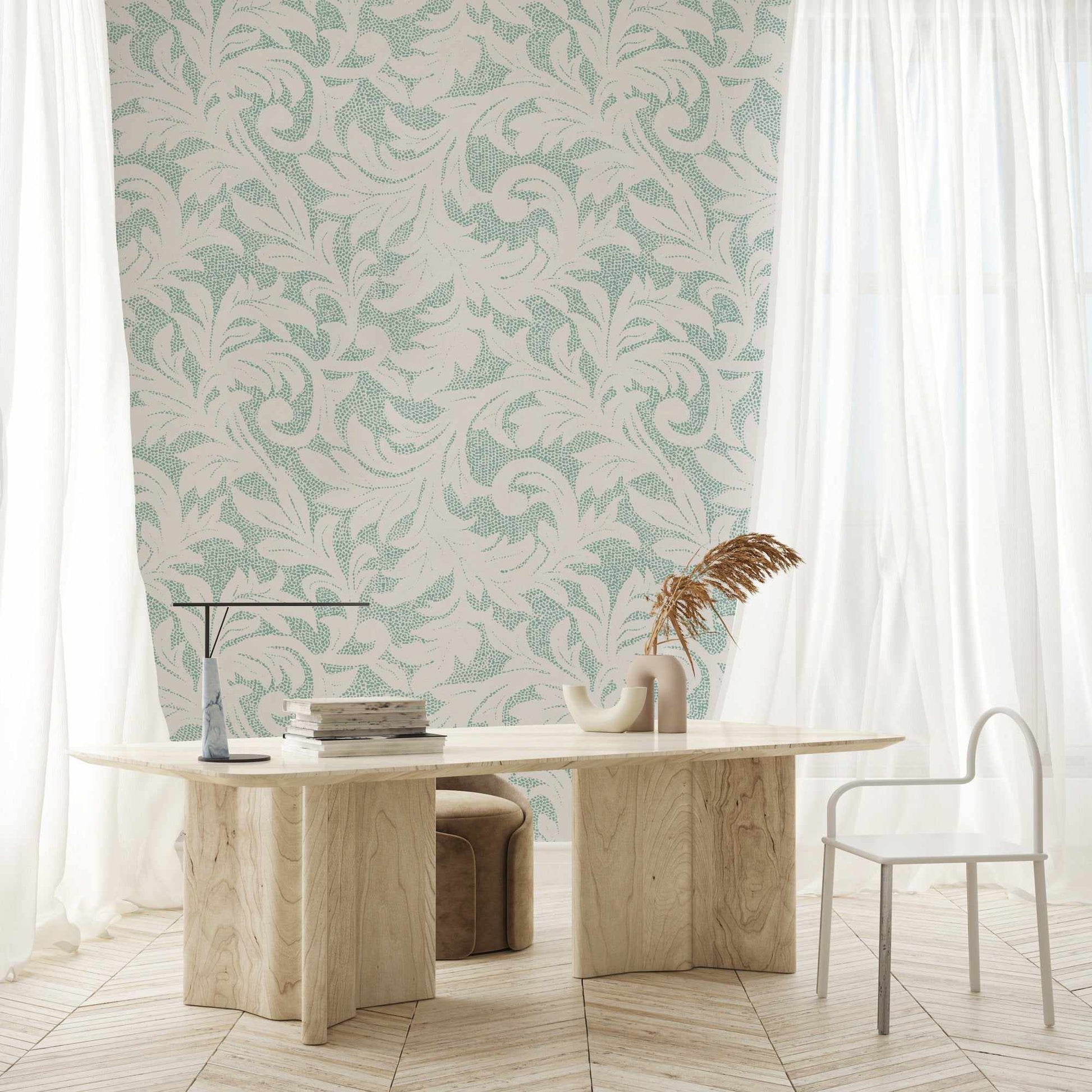 Provence in Seafoam Wallpaper-Wallpaper-Buy Australian Removable Wallpaper Now Sage Green Wallpaper Peel And Stick Wallpaper Online At Olive et Oriel Custom Made Wallpapers Wall Papers Decorate Your Bedroom Living Room Kids Room or Commercial Interior