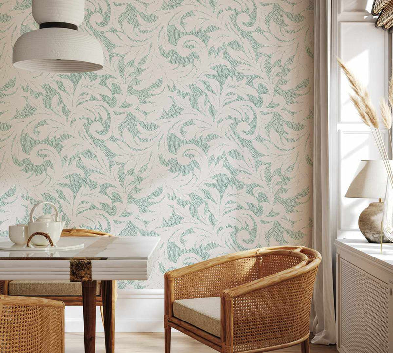 Provence in Seafoam Wallpaper-Wallpaper-Buy Australian Removable Wallpaper Now Sage Green Wallpaper Peel And Stick Wallpaper Online At Olive et Oriel Custom Made Wallpapers Wall Papers Decorate Your Bedroom Living Room Kids Room or Commercial Interior