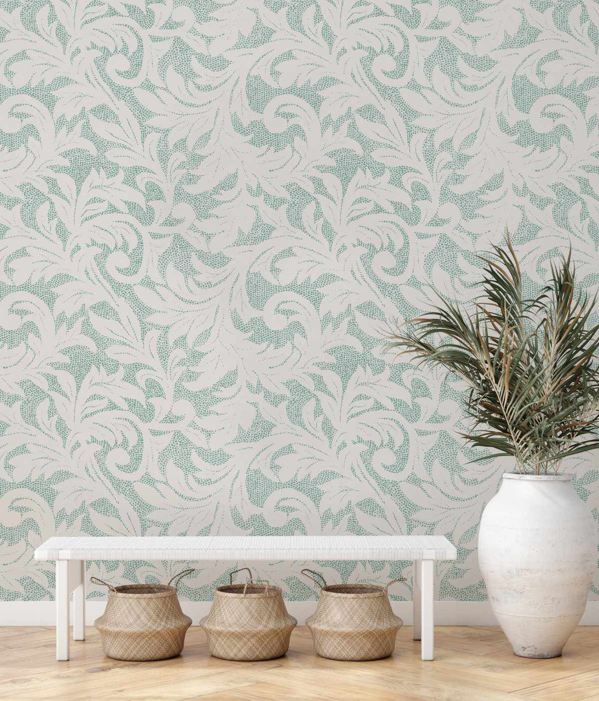 Provence in Seafoam Wallpaper-Wallpaper-Buy Australian Removable Wallpaper Now Sage Green Wallpaper Peel And Stick Wallpaper Online At Olive et Oriel Custom Made Wallpapers Wall Papers Decorate Your Bedroom Living Room Kids Room or Commercial Interior