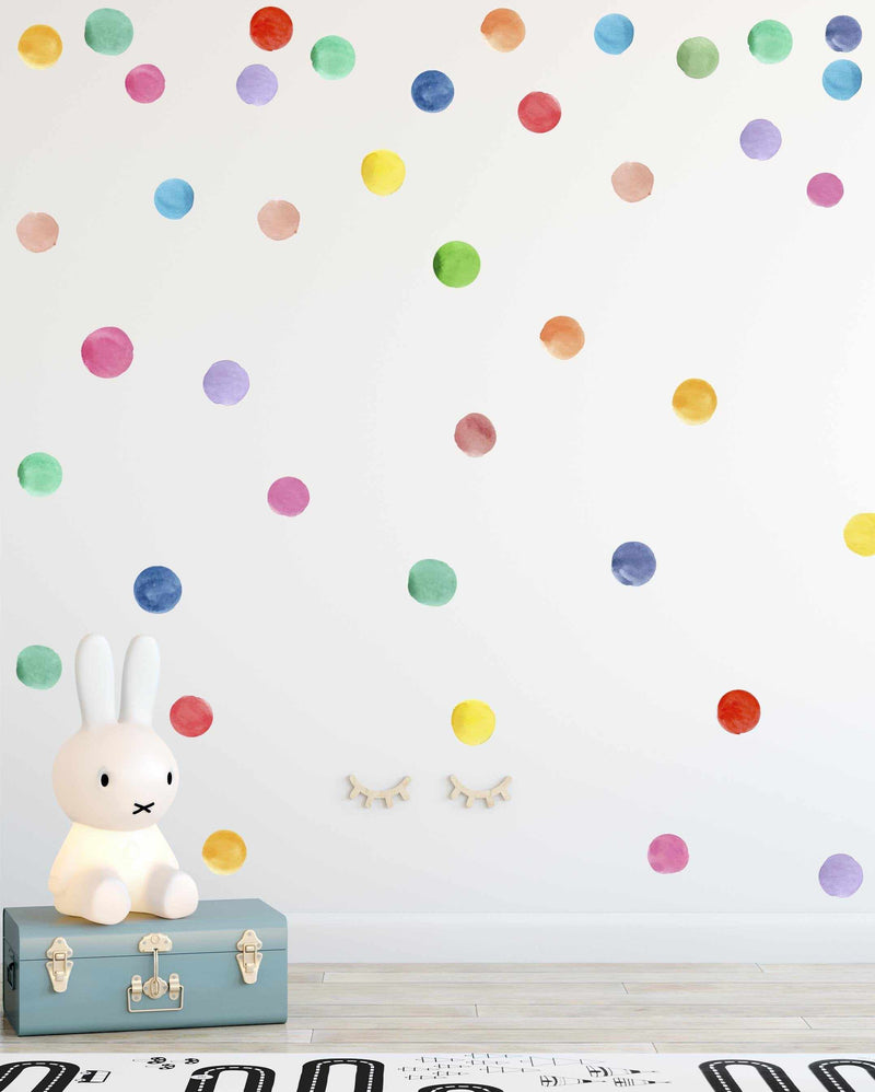 Rainbow Watercolour Dots Decal Set-Decals-Olive et Oriel-Decorate your kids bedroom wall decor with removable wall decals, these fabric kids decals are a great way to add colour and update your children's bedroom. Available as girls wall decals or boys wall decals, there are also nursery decals.