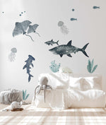 Rays, Jellyfish & Shark Decal Set-Decals-Olive et Oriel-Decorate your kids bedroom wall decor with removable wall decals, these fabric kids decals are a great way to add colour and update your children's bedroom. Available as girls wall decals or boys wall decals, there are also nursery decals.