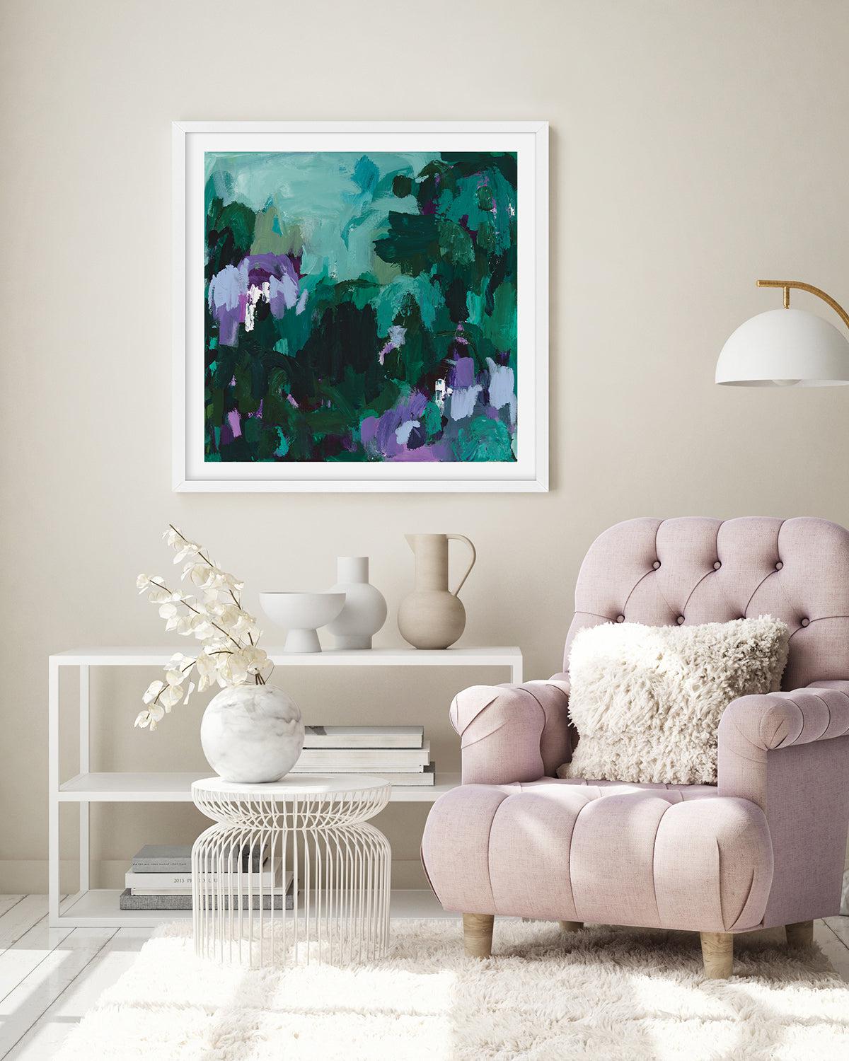 Reflections by Alicia Benetatos Art Print-PRINT-Order sage mint green framed abstract painting wall art prints online with Olive et Oriel Australia