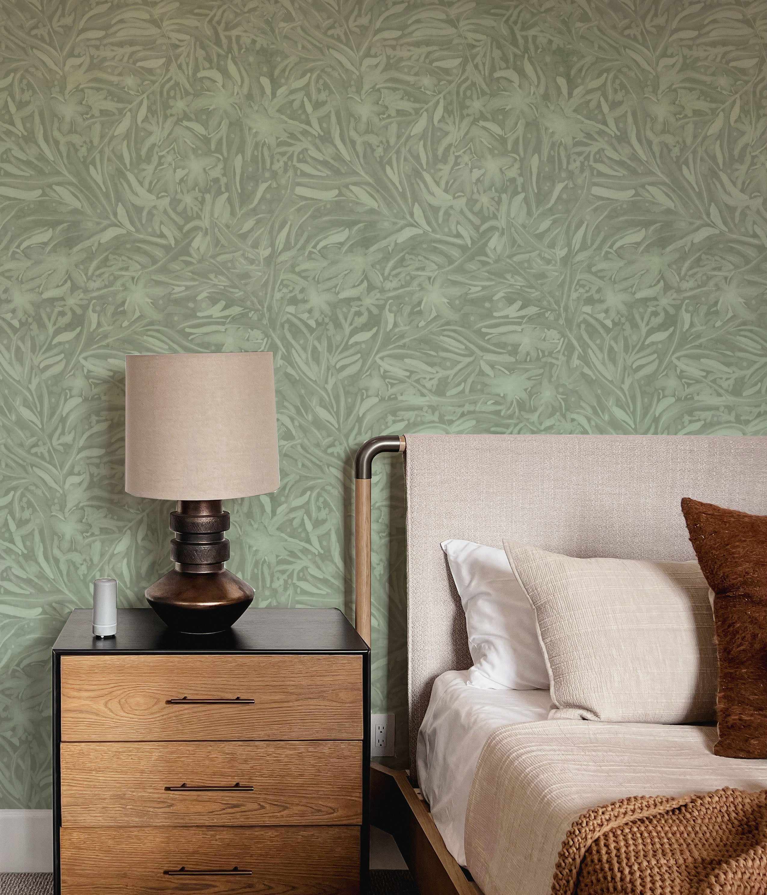 Sage Green Flora Wallpaper-Wallpaper-Buy Australian Removable Wallpaper Now Sage Green Wallpaper Peel And Stick Wallpaper Online At Olive et Oriel Custom Made Wallpapers Wall Papers Decorate Your Bedroom Living Room Kids Room or Commercial Interior