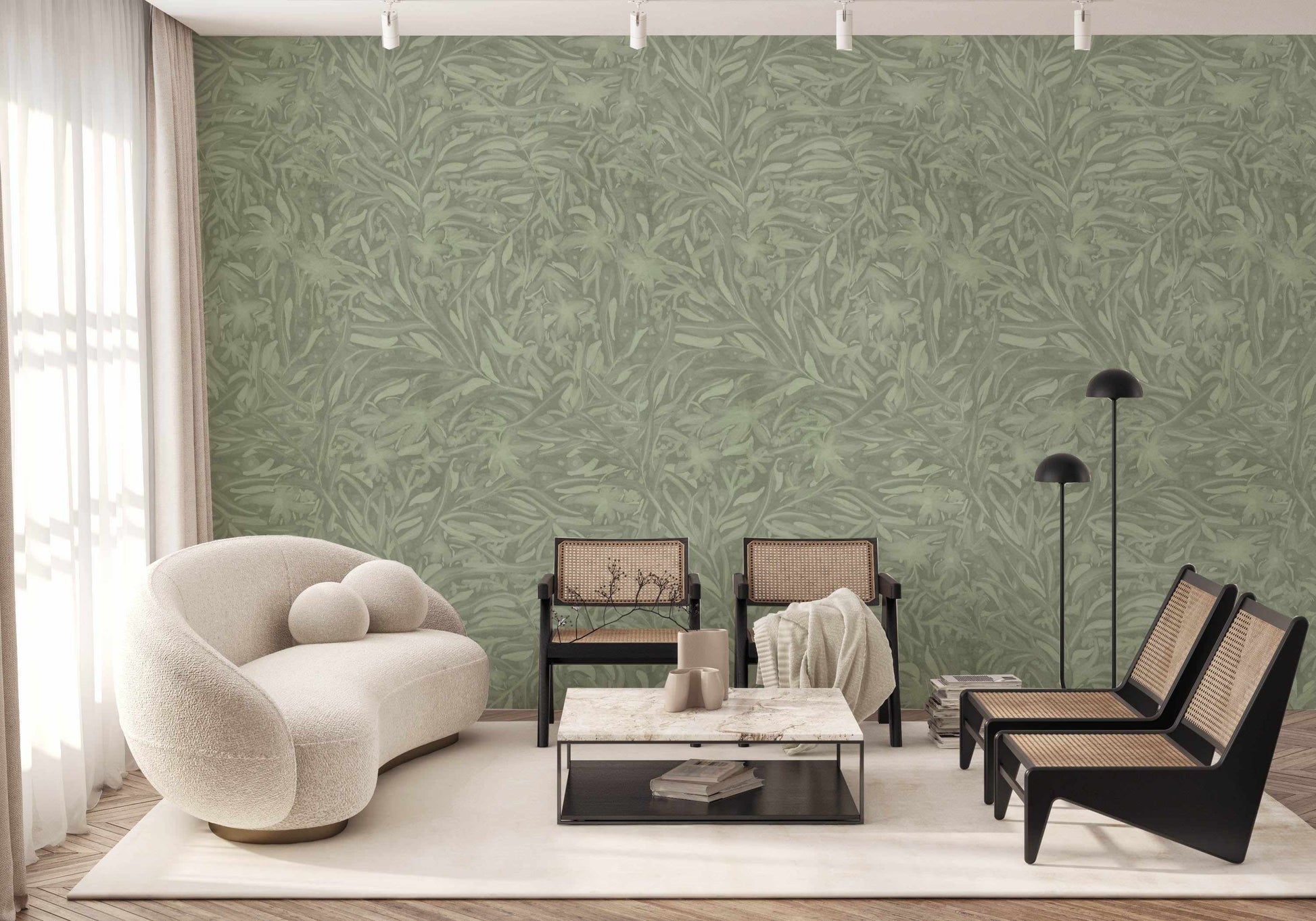 Sage Green Flora Wallpaper-Wallpaper-Buy Australian Removable Wallpaper Now Sage Green Wallpaper Peel And Stick Wallpaper Online At Olive et Oriel Custom Made Wallpapers Wall Papers Decorate Your Bedroom Living Room Kids Room or Commercial Interior