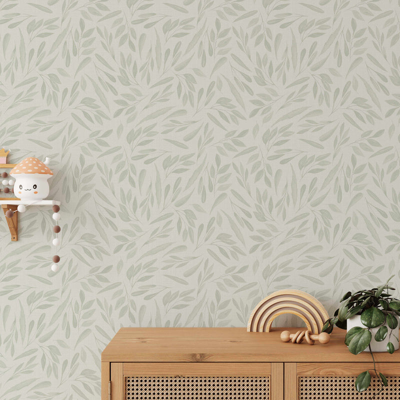 Sage Green Leaves Wallpaper-Wallpaper-Buy Australian Removable Wallpaper Now Sage Green Wallpaper Peel And Stick Wallpaper Online At Olive et Oriel Custom Made Wallpapers Wall Papers Decorate Your Bedroom Living Room Kids Room or Commercial Interior