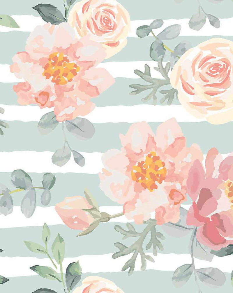 Sage Stripes & Pink Flowers Wallpaper-Wallpaper-Buy Kids Removable Wallpaper Online Our Custom Made Children‚àö¬¢‚Äö√á¬®‚Äö√ë¬¢s Wallpapers Are A Fun Way To Decorate And Enhance Boys Bedroom Decor And Girls Bedrooms They Are An Amazing Addition To Your Kids Bedroom Walls Our Collection of Kids Wallpaper Is Sure To Transform Your Kids Rooms Interior Style From Pink Wallpaper To Dinosaur Wallpaper Even Marble Wallpapers For Teen Boys Shop Peel And Stick Wallpaper Online Today With Olive et Oriel