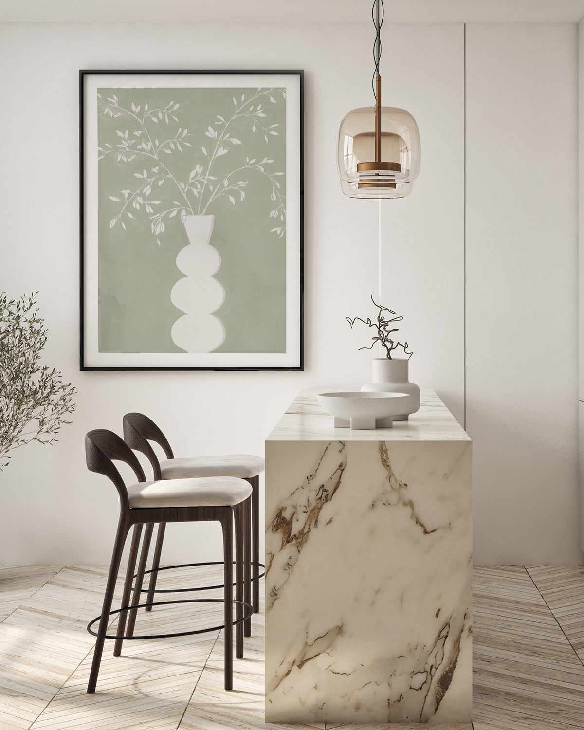 Sage Vase I Art Print-PRINT-Order sage mint green framed abstract painting wall art prints online with Olive et Oriel Australia