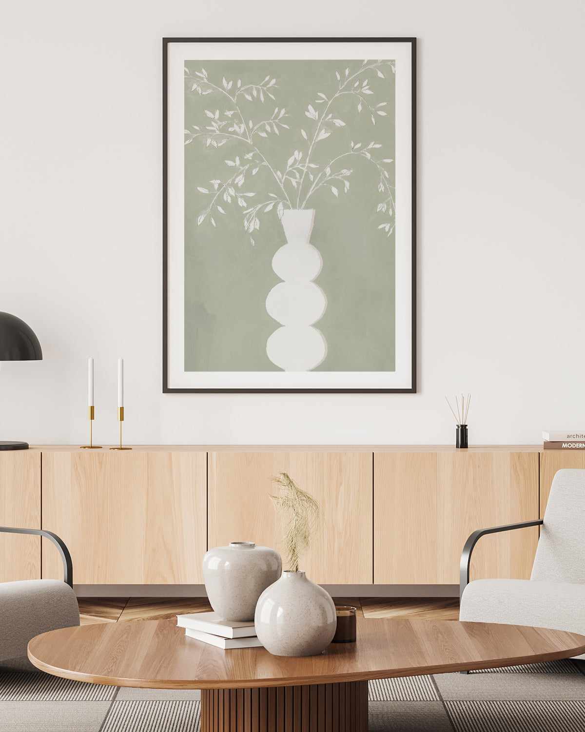 Sage Vase I Art Print-PRINT-Order sage mint green framed abstract painting wall art prints online with Olive et Oriel Australia