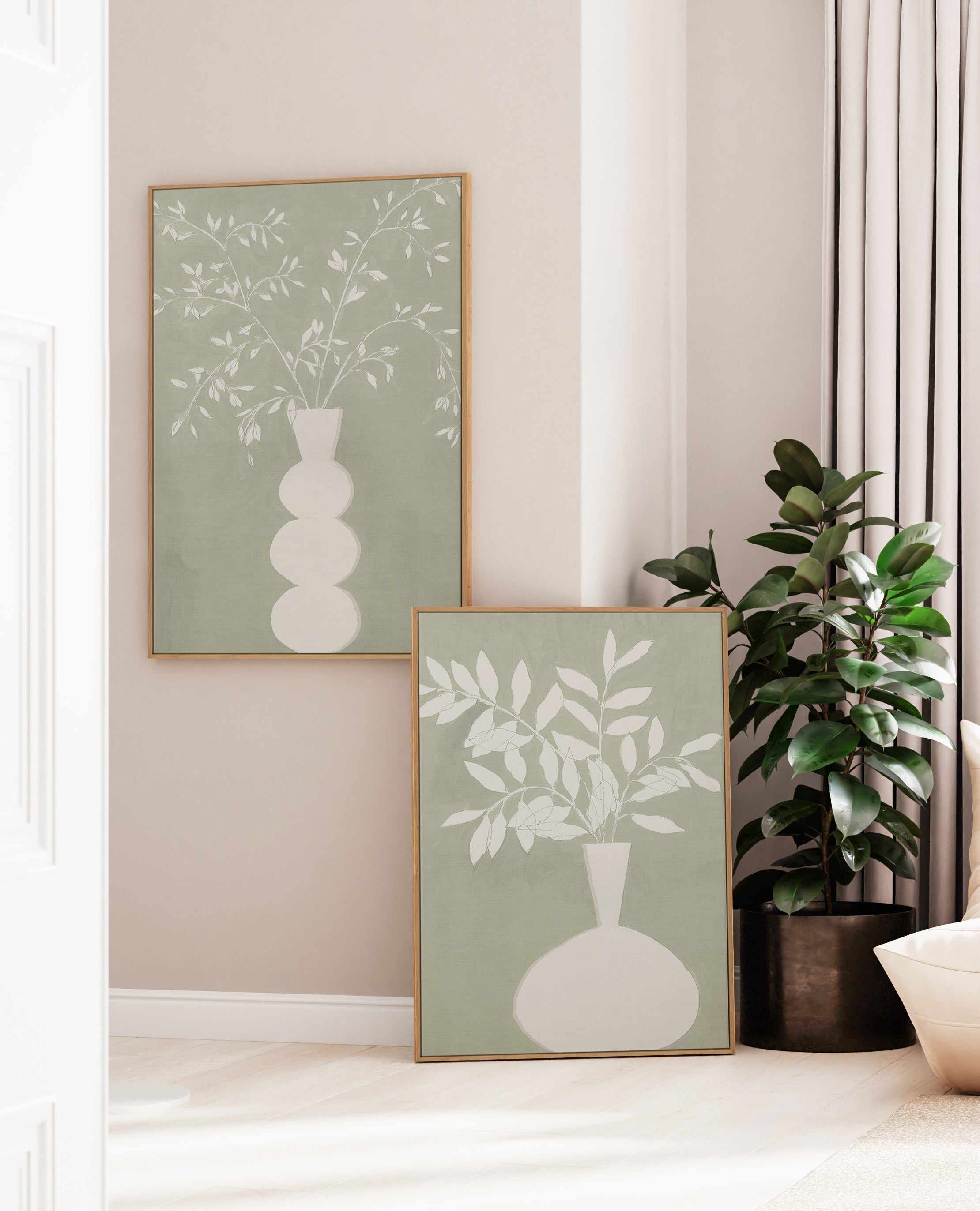 Sage Vase II | Framed Canvas Art Print