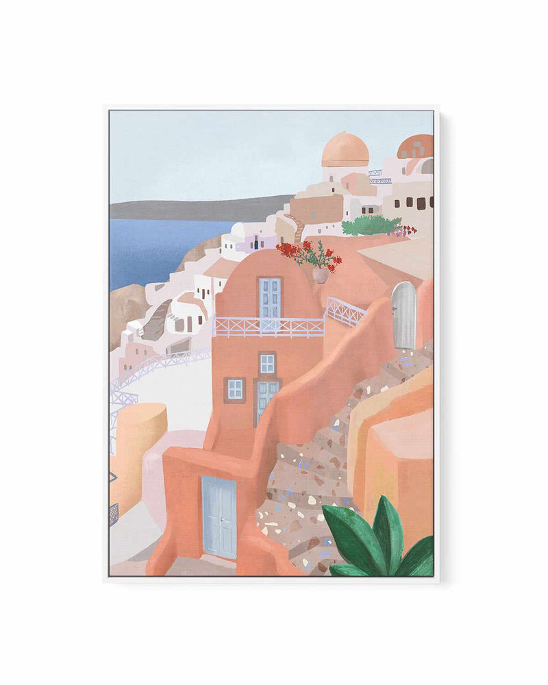 Santorini Steps, Greece by Petra Lizde | Framed Canvas Art Print