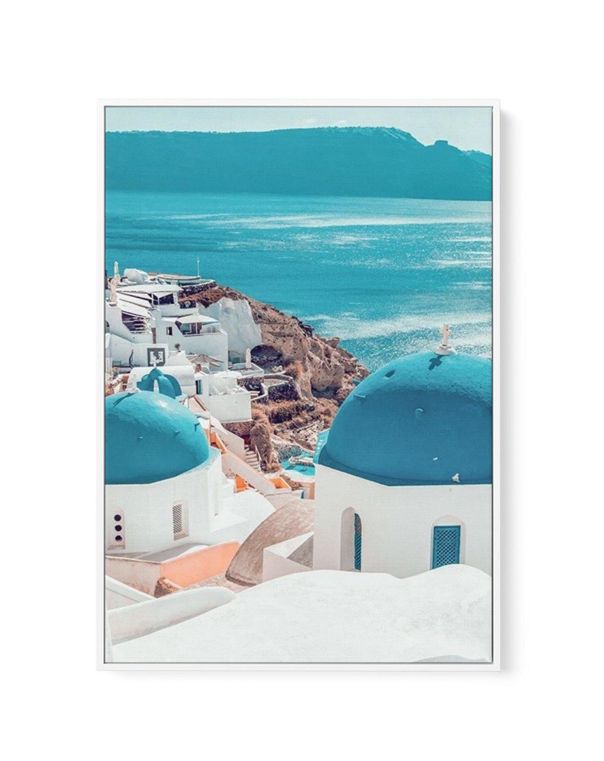 Santorini Sunrise I | PT | Framed Canvas-Shop Greece Wall Art Prints Online with Olive et Oriel - Our collection of Greek Islands art prints offer unique wall art including blue domes of Santorini in Oia, mediterranean sea prints and incredible posters from Milos and other Greece landscape photography - this collection will add mediterranean blue to your home, perfect for updating the walls in coastal, beach house style. There is Greece art on canvas and extra large wall art with fast, free ship