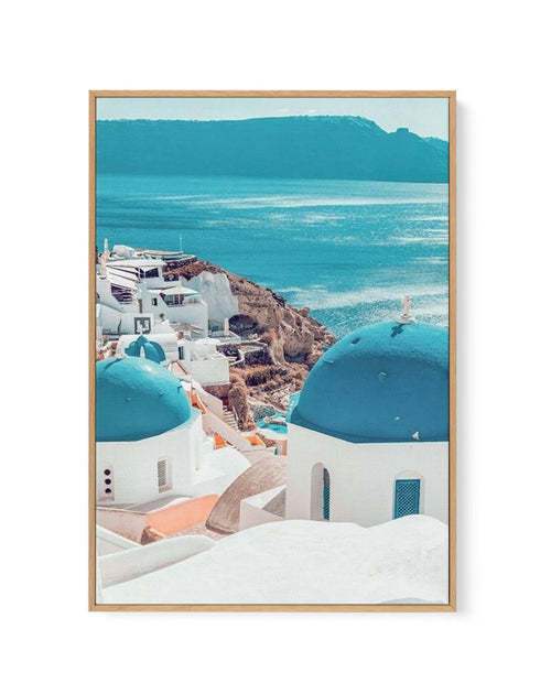 Santorini Sunrise I | PT | Framed Canvas-Shop Greece Wall Art Prints Online with Olive et Oriel - Our collection of Greek Islands art prints offer unique wall art including blue domes of Santorini in Oia, mediterranean sea prints and incredible posters from Milos and other Greece landscape photography - this collection will add mediterranean blue to your home, perfect for updating the walls in coastal, beach house style. There is Greece art on canvas and extra large wall art with fast, free ship