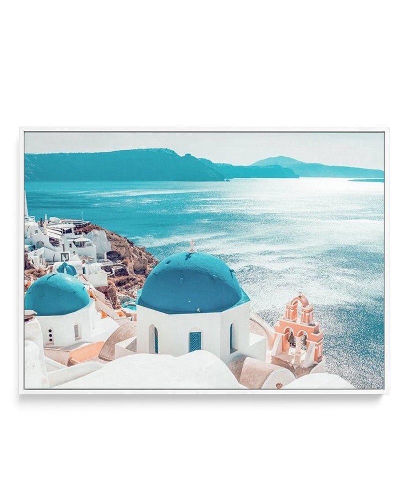 Santorini Sunrise | LS | Framed Canvas-Shop Greece Wall Art Prints Online with Olive et Oriel - Our collection of Greek Islands art prints offer unique wall art including blue domes of Santorini in Oia, mediterranean sea prints and incredible posters from Milos and other Greece landscape photography - this collection will add mediterranean blue to your home, perfect for updating the walls in coastal, beach house style. There is Greece art on canvas and extra large wall art with fast, free shippi