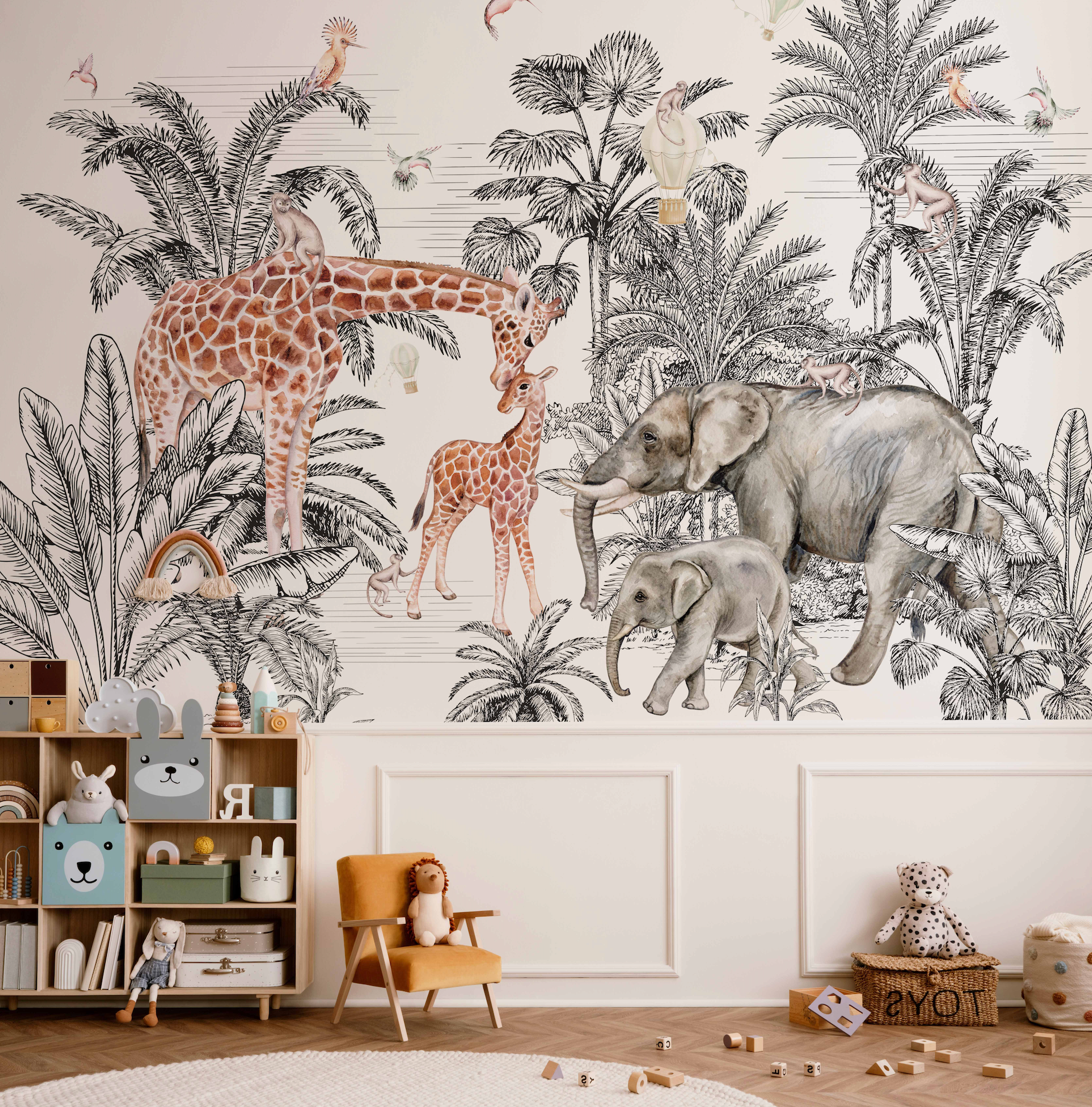 YQWDMX - 3D Safari Wallpaper Tropical Jungle And Animals Plant Wallpaper Mural For Bedroom Kids Room (Not Peel And Stick