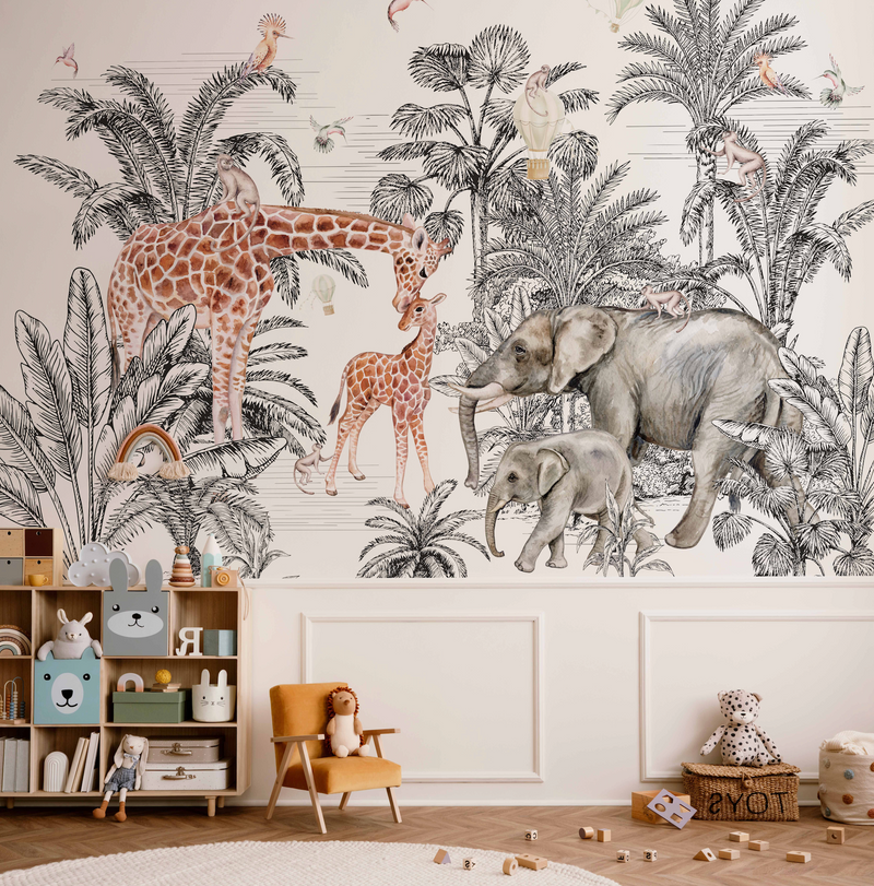 Jungle Safari Wallpaper Mural from Olive et Oriel where you can shop wallpaper and artworks online