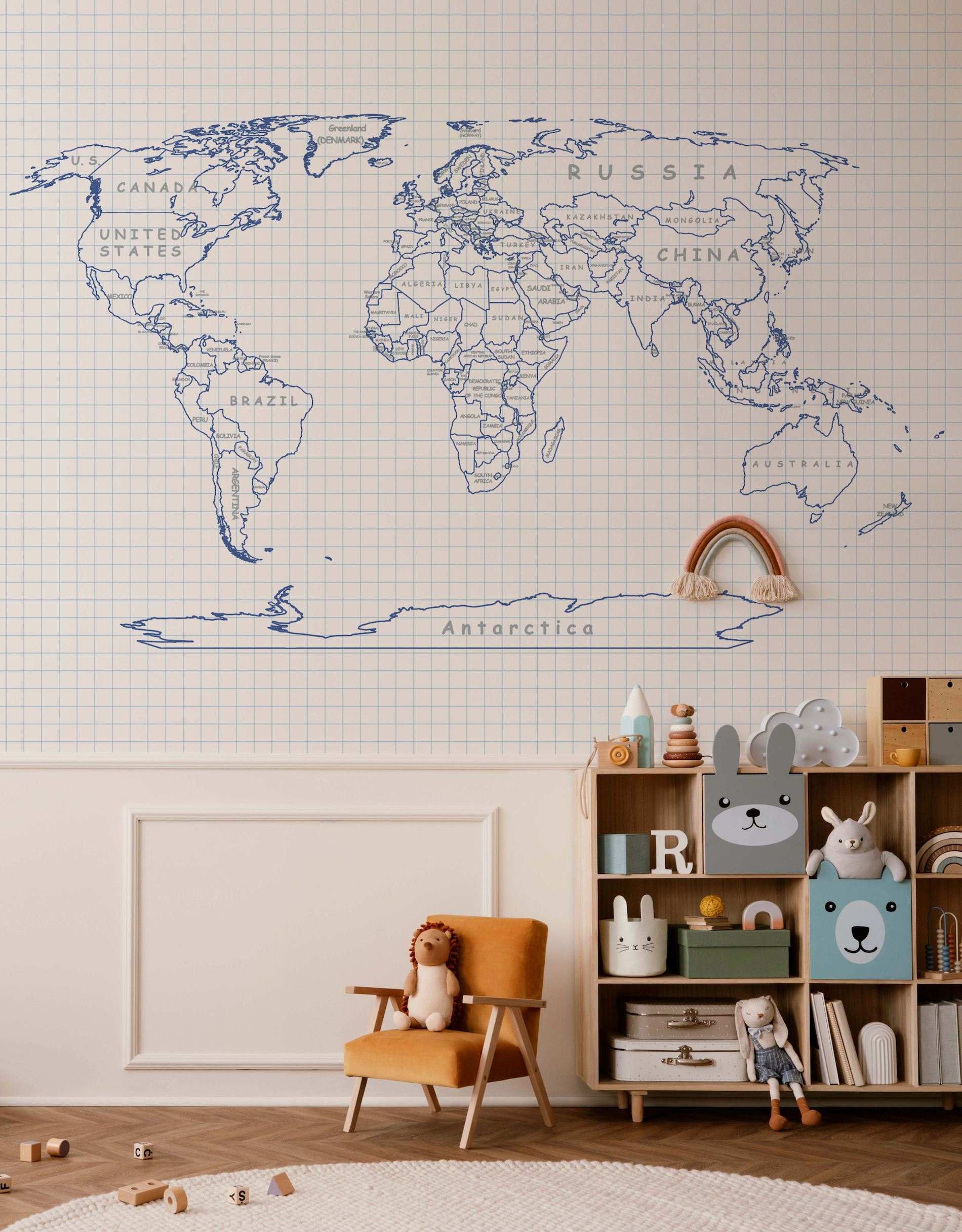 School Book Map Wallpaper Mural