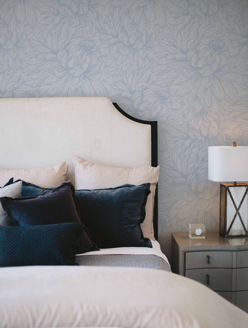 Chrysanthemum Flower Blue Wallpaper from Olive et Oriel where you can shop wallpaper and artworks online