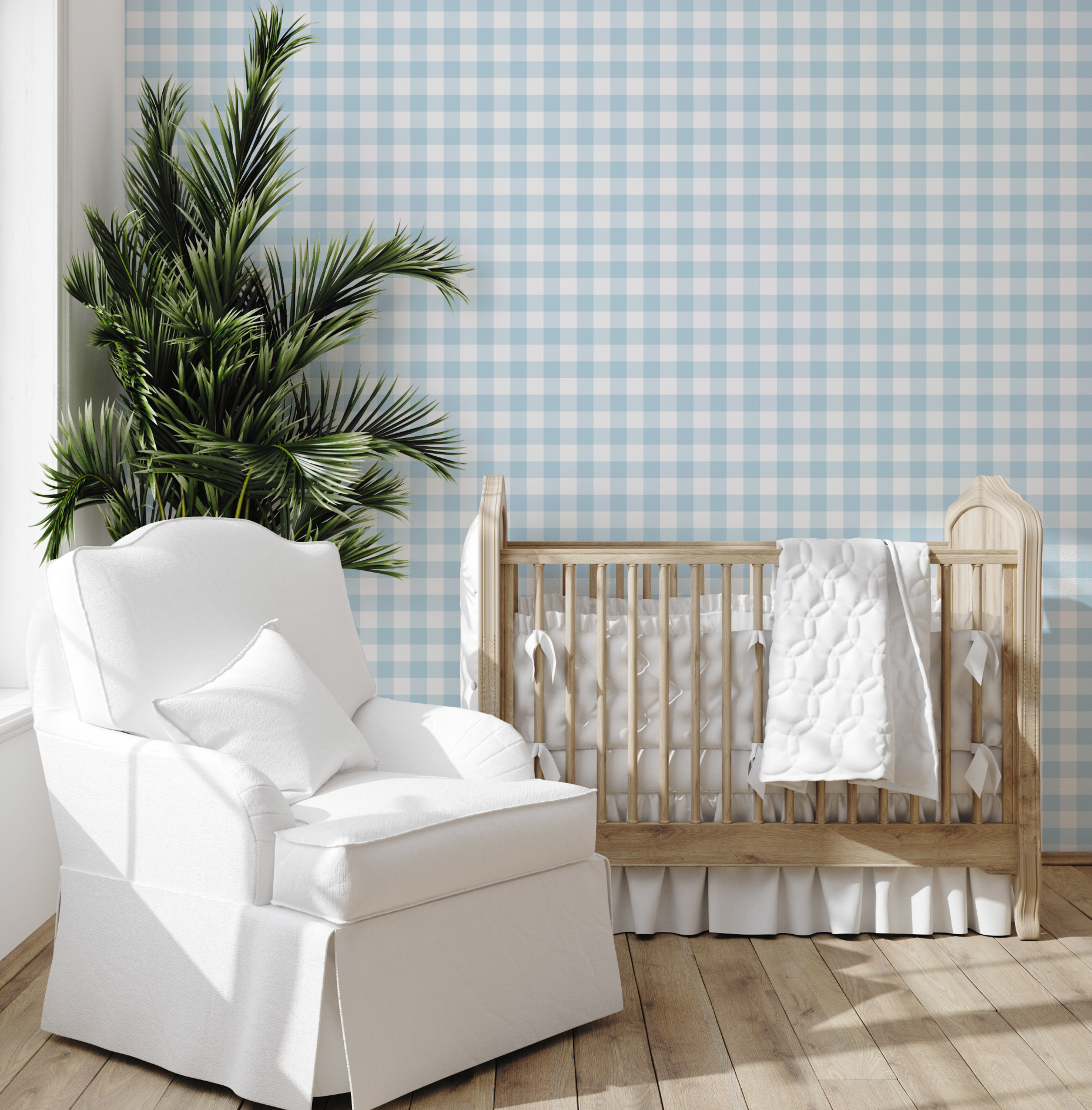 Small Gingham Check Light Blue Wallpaper