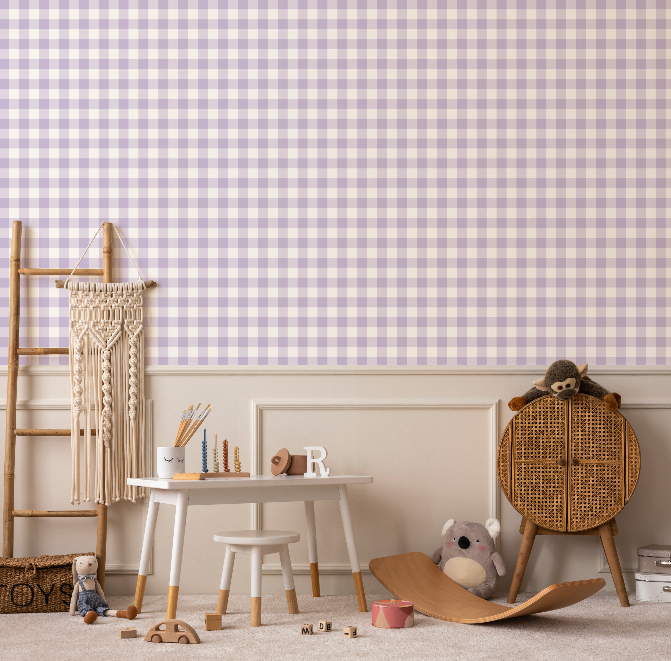 Small Gingham Check Lilac Wallpaper