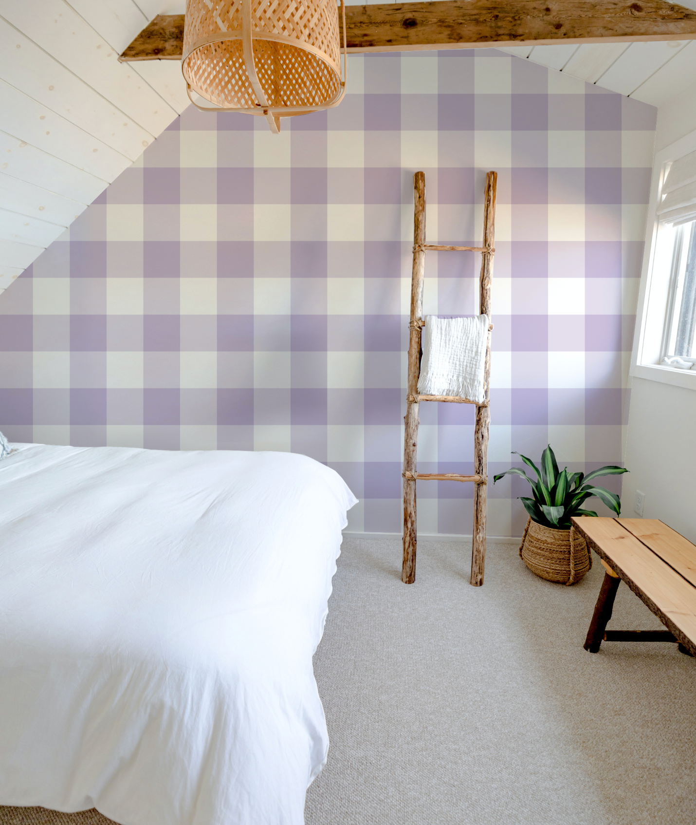 Large Gingham Check Lilac Wallpaper