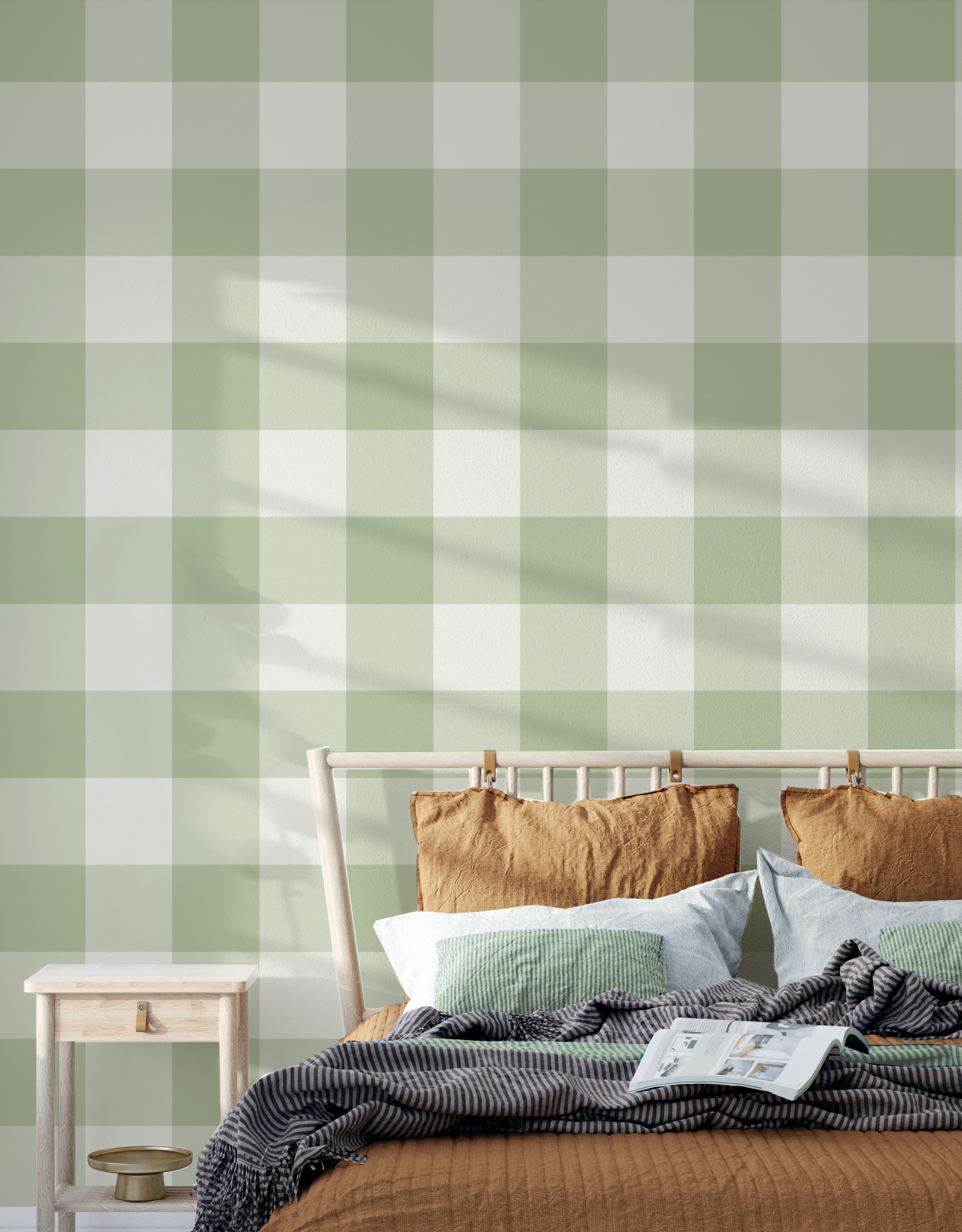 Large Gingham Check Sage Green Wallpaper