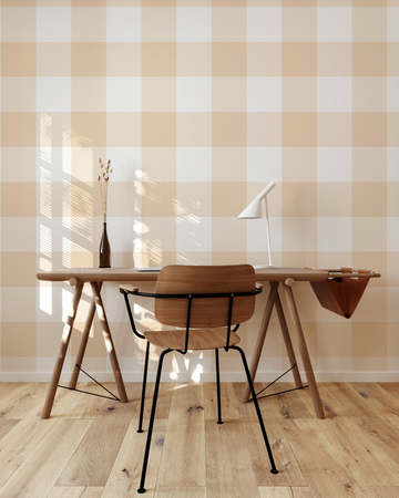 Large Gingham Check Beige Wallpaper from Olive et Oriel where you can shop wallpaper and artworks online