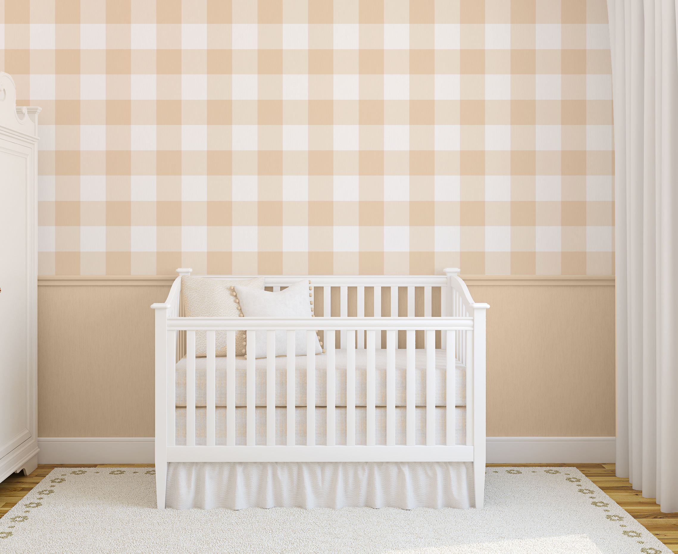 Medium Gingham Check Beige Wallpaper