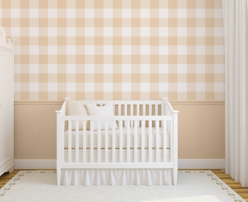 Medium Gingham Check Beige Wallpaper from Olive et Oriel where you can shop wallpaper and artworks online