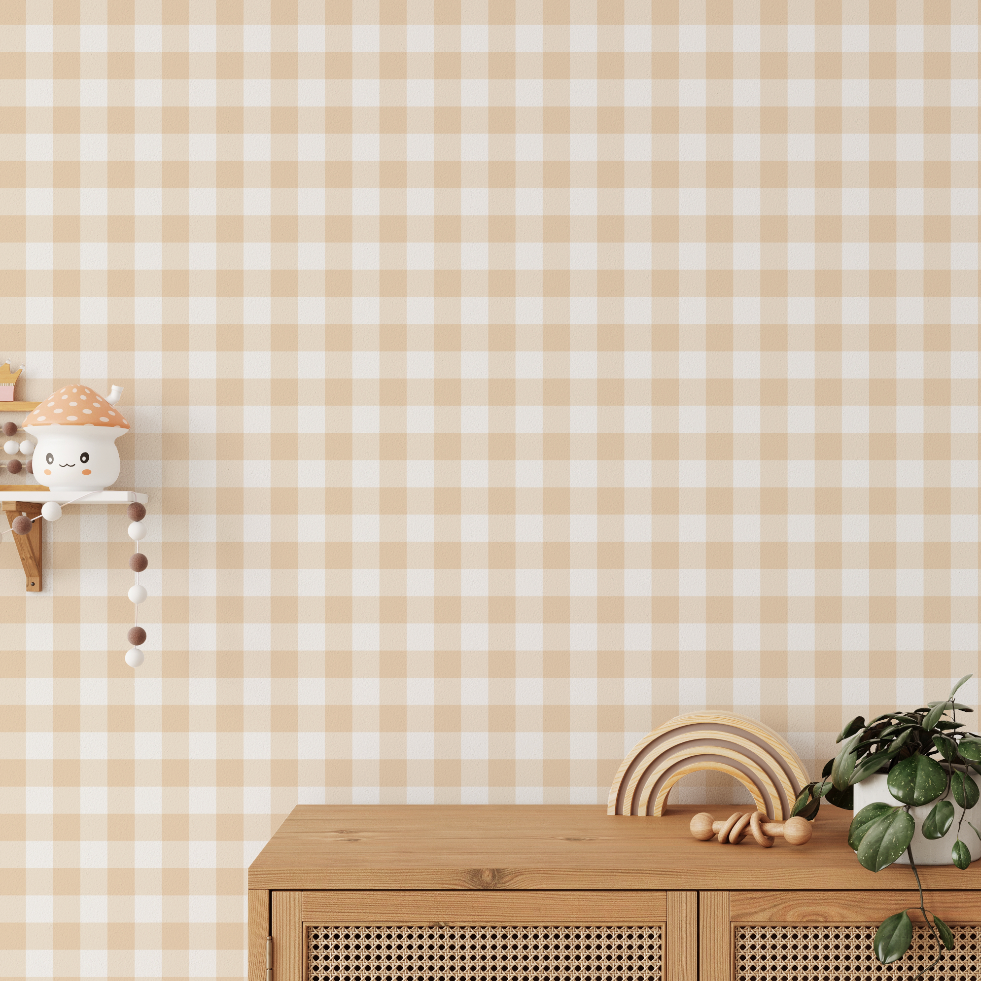 Small Gingham Check Beige Wallpaper