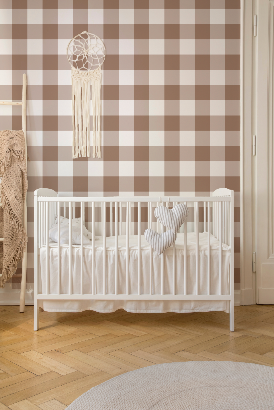 Medium Gingham Check Chocolate Brown Wallpaper