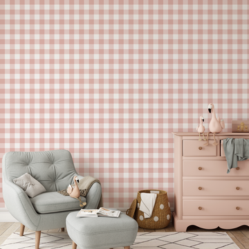 Small Gingham Check Rose Pink Wallpaper from Olive et Oriel where you can shop wallpaper and artworks online